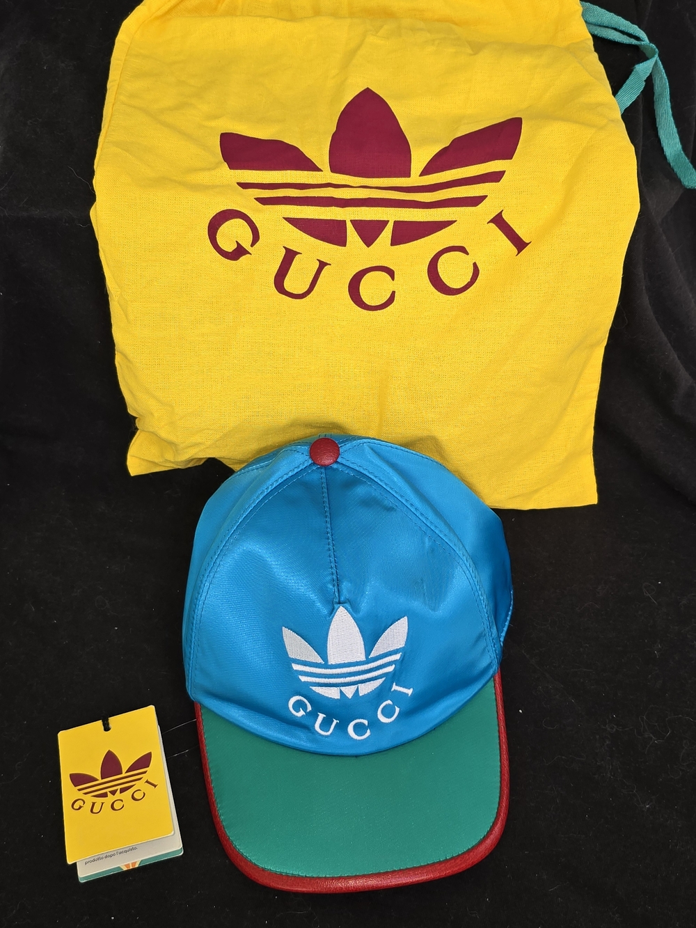 Gucci & Adidas Colab Blue & Green Logo Cap with Yellow Dust Bag